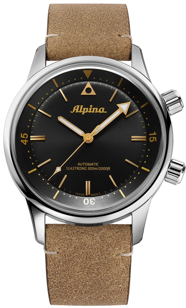 Alpina Miesten kello AL-520BY4H6 Heritage Diver 300 Musta/Nahka Ø42