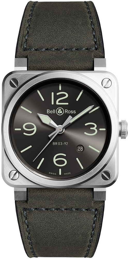 Bell & Ross Miesten kello BR-03-92-GREY-LUM Br 03-92 Musta/Nahka