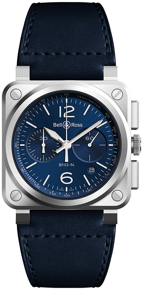 Bell & Ross Miesten kello BR0394-BLU-ST/SCA Br 03-94 Sininen/Nahka