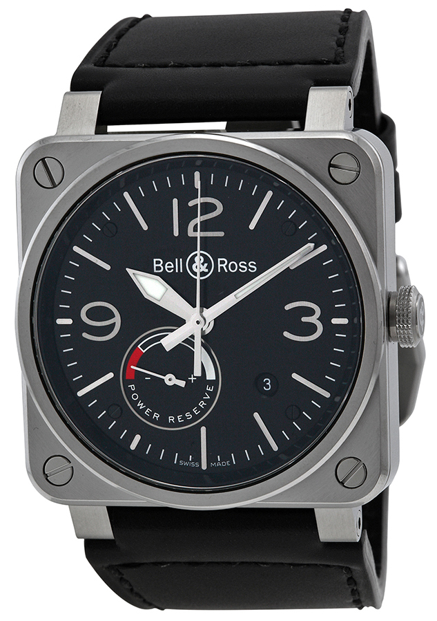 Bell & Ross Miesten kello BR0397-BL-SI-SCA BR 03-97 Musta/Nahka