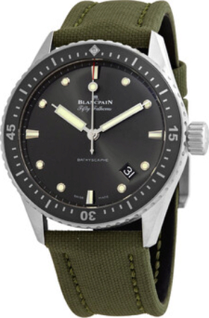 Blancpain Miesten kello 5000-1110-K52A Fifty Fathoms Harmaa/Nahka