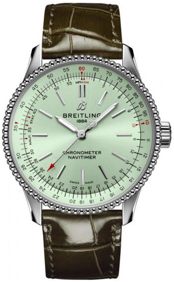 Breitling A17395361L1P1 Navitimer Automatic 35 Vihreä/Nahka Ø35 mm