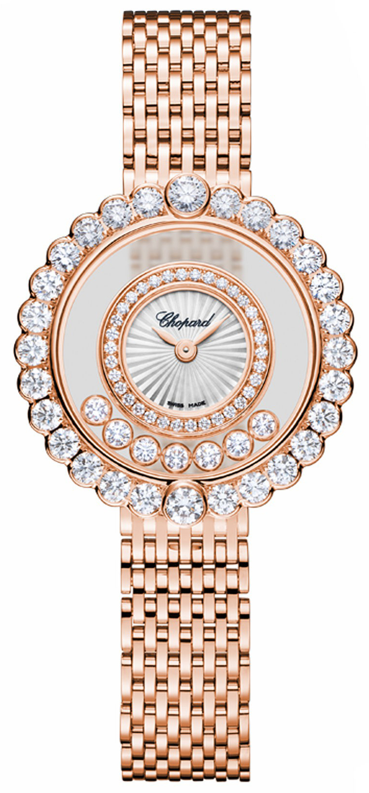 Chopard Naisten kello 204180-5201 Happy Diamonds Hopea/18K punakultaa