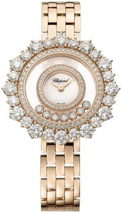 Chopard Naisten kello 209437-5601 Happy Diamonds Hopea/18K punakultaa