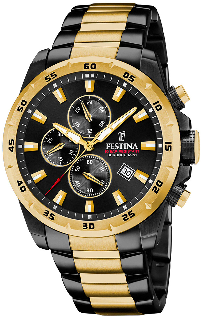 Festina Miesten kello F20563-1 Timeless Musta/Kullansävytetty teräs