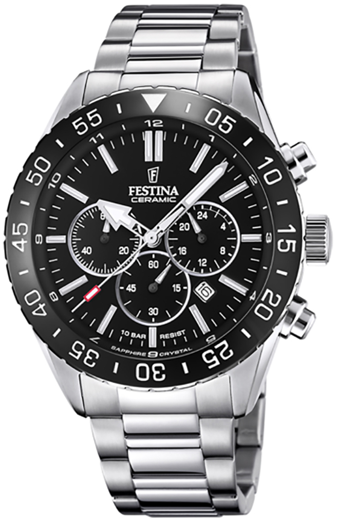 Festina Miesten kello F20575-3 Ceramic Musta/Teräs Ø44 mm