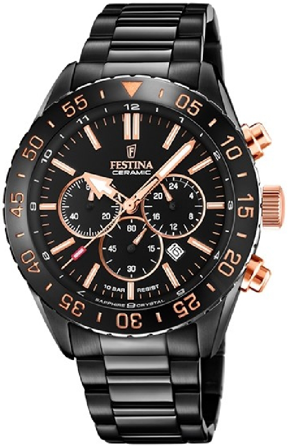 Festina Miesten kello F20577-1 Ceramic Musta/Teräs Ø44 mm