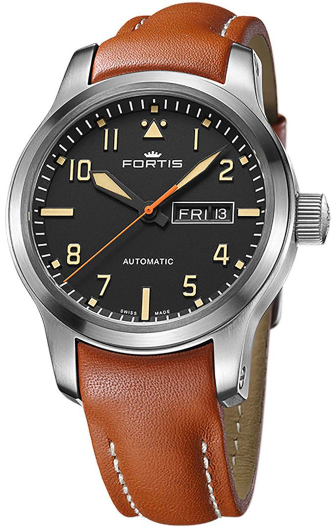 Fortis Miesten kello F4020009 Aeromaster Musta/Nahka Ø42 mm