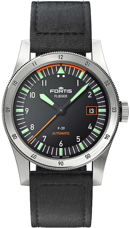 Fortis Miesten kello F4220006 Flieger Musta/Nahka Ø39 mm