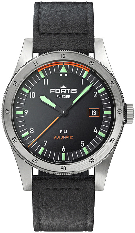 Fortis Miesten kello F4220009 Flieger Musta/Nahka Ø41 mm