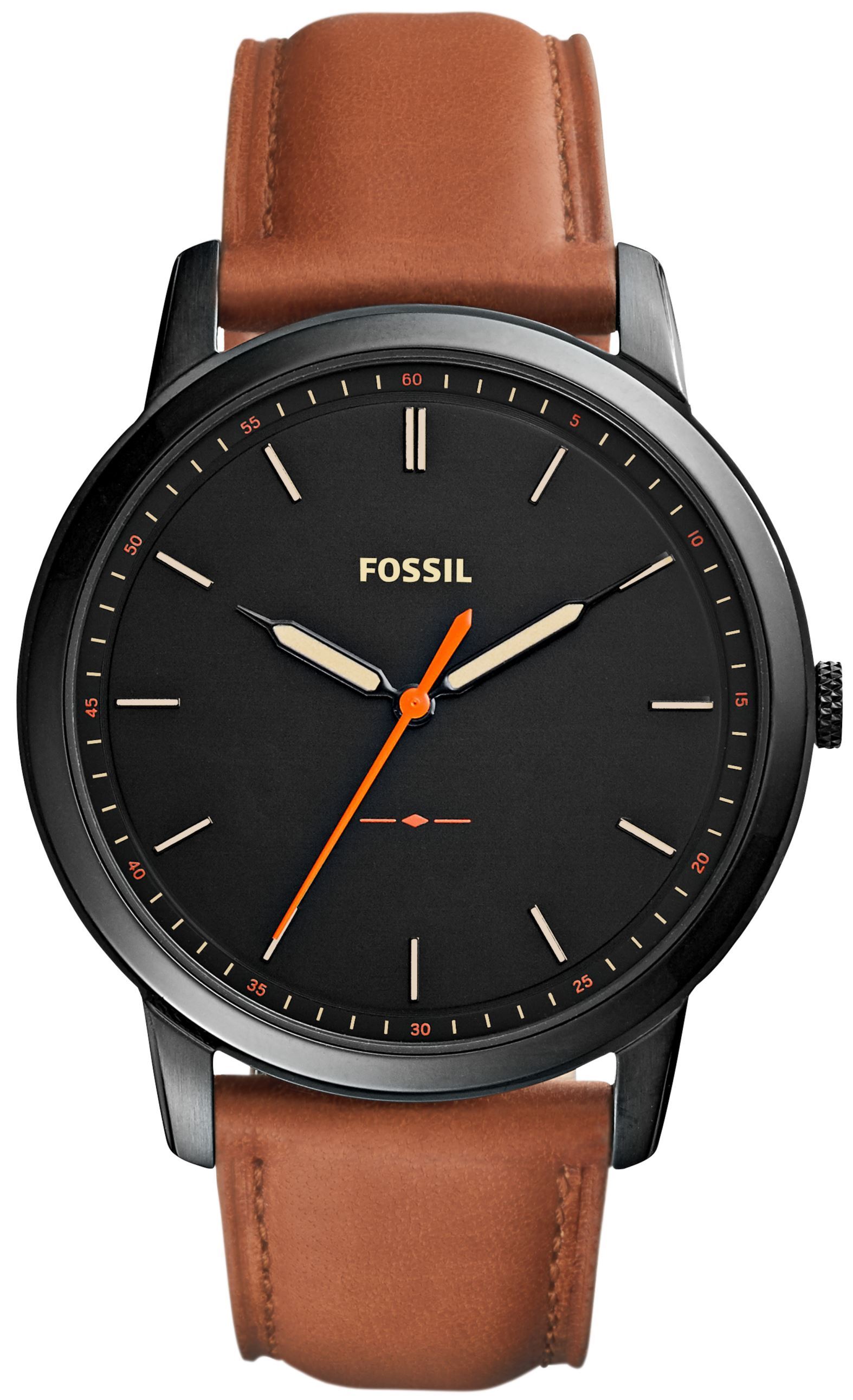 Fossil Miesten kello FS5305 The Minimalist Musta/Nahka Ø44 mm