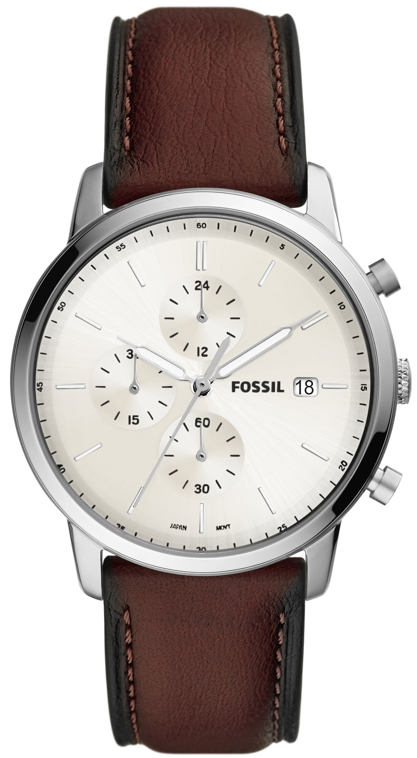 Fossil Miesten kello FS5849 Minimalist Chronograph Hopea/Nahka Ø42 mm