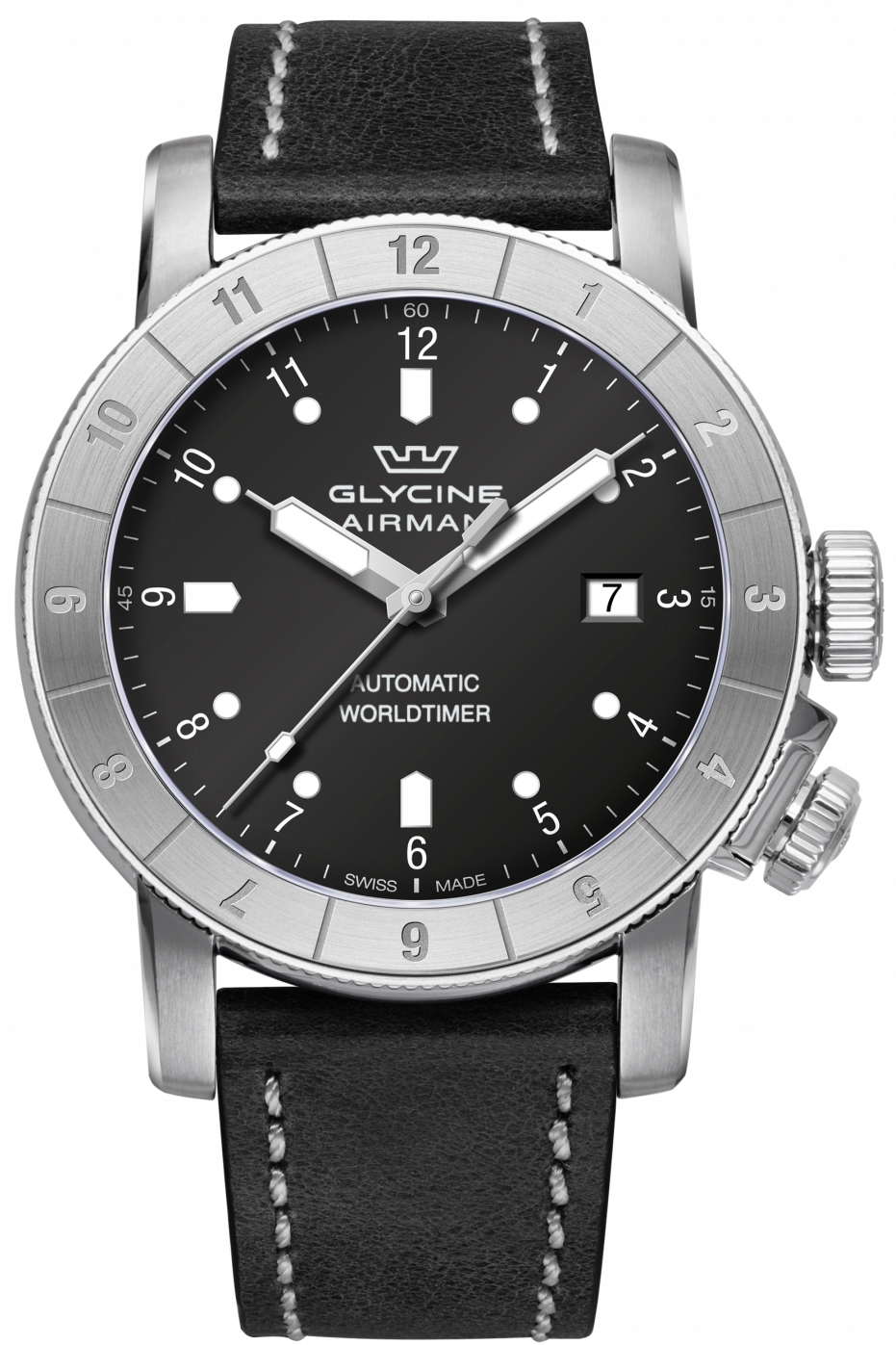 Glycine Airman Miesten kello GL0063 Musta/Nahka Ø42 mm