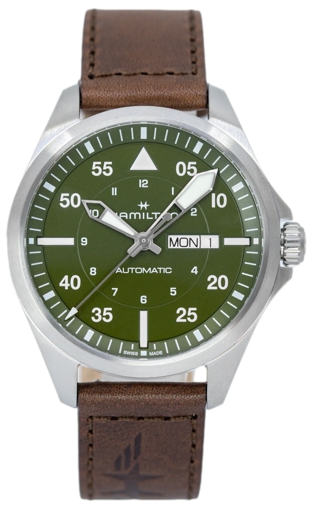 Hamilton Miesten kello H64635560 Khaki Aviation Pilot Vihreä/Nahka