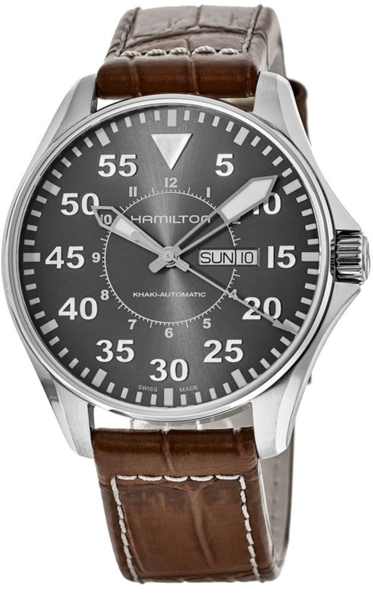 Hamilton Miesten kello H64715885 Khaki Aviation Harmaa/Nahka Ø46 mm