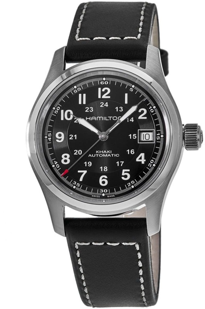 Hamilton Miesten kello H70455733 Khaki Field Musta/Nahka Ø38 mm