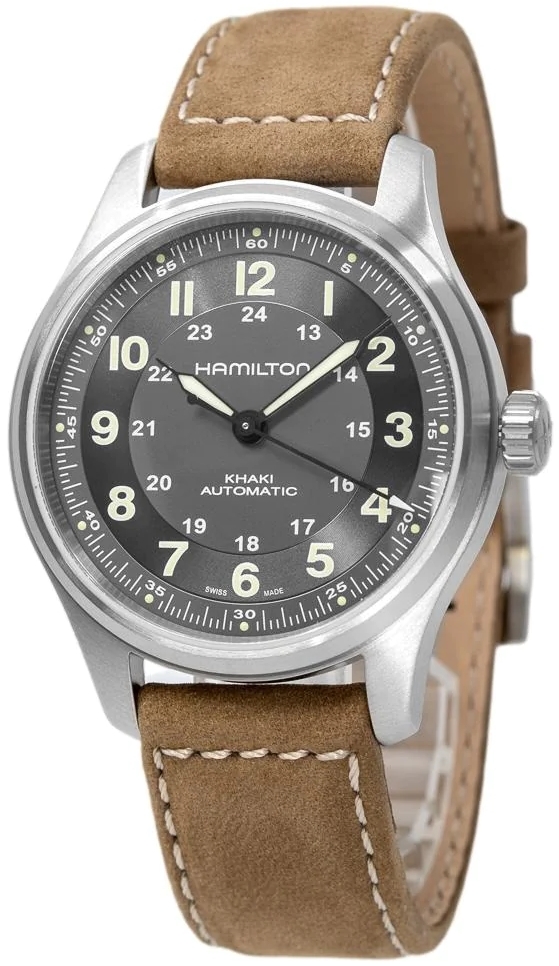 Hamilton Miesten kello H70545550 Khaki Field Musta/Nahka Ø42 mm