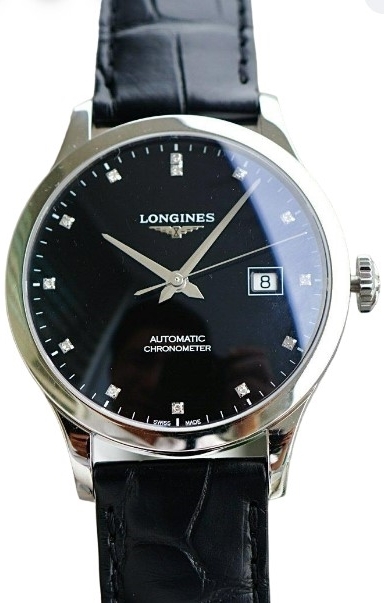 Longines Miesten kello L2.821.4.57.2 Record Musta/Nahka Ø40 mm