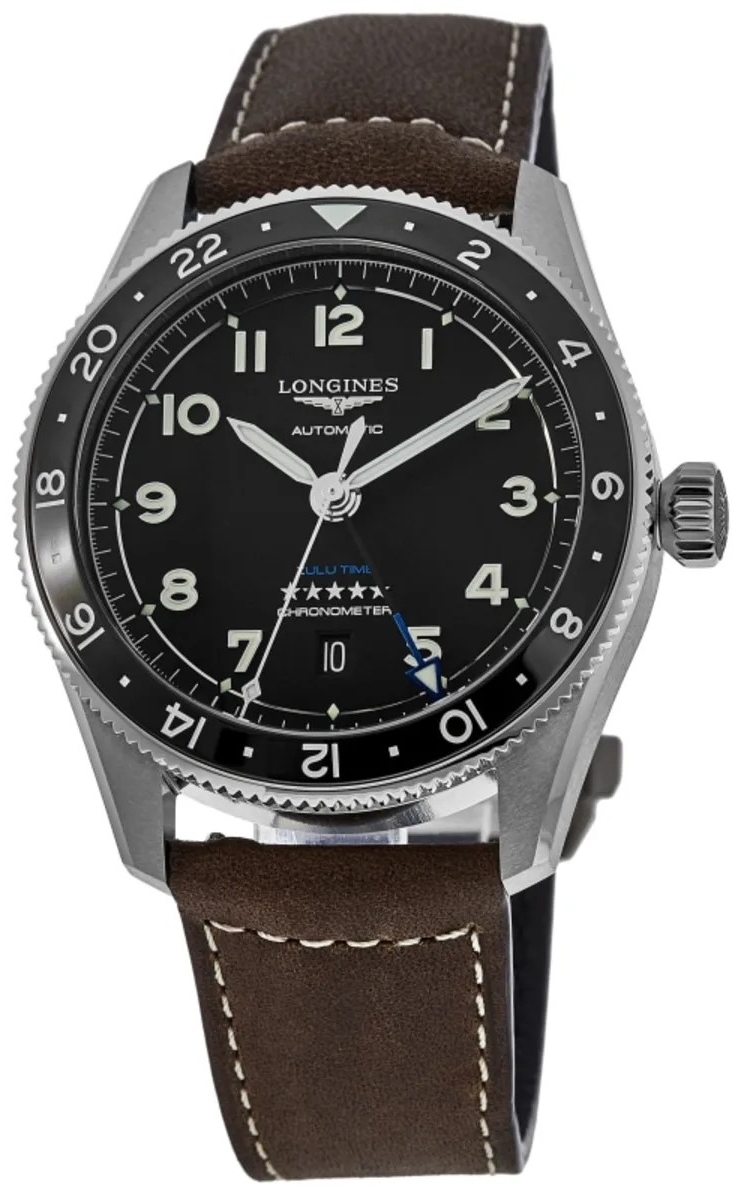 Longines Miesten kello L3.812.4.53.2 Spirit Zulu Time Musta/Nahka