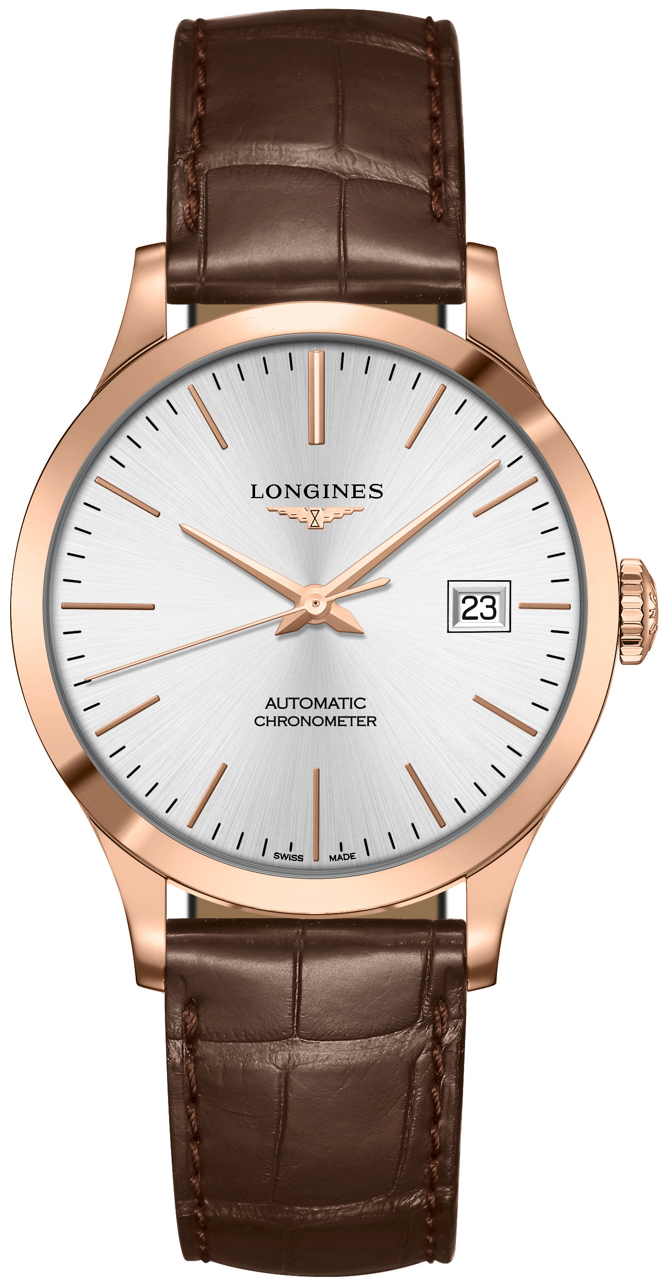 Longines Miesten kello L2.820.8.72.2 Record Hopea/Nahka Ø38.5 mm