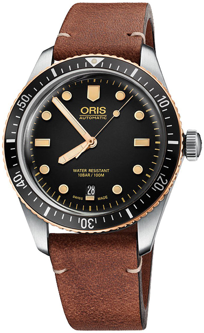 Oris Miesten kello 01 733 7707 4354-07 5 20 45 Diving Musta/Nahka