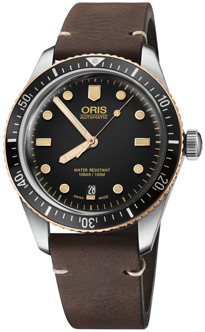 Oris Miesten kello 01 733 7707 4354-07 5 20 55 Diving Musta/Nahka