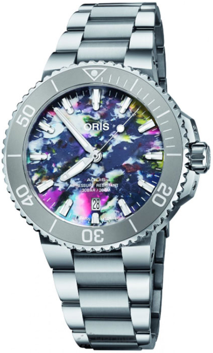 Oris Miesten kello 01 733 7766 4150-Set Aquis Monivärinen/Teräs