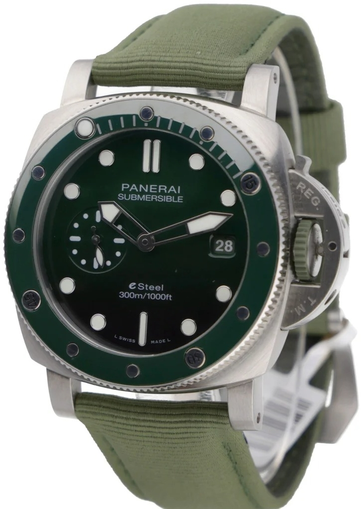 Panerai Miesten kello PAM01287 Submersible Vihreä/Tekstiili Ø44 mm