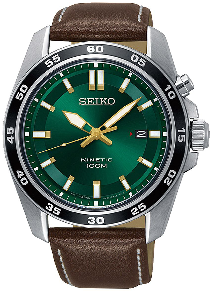 Seiko Miesten kello SKA791P1 Kinetic Vihreä/Nahka Ø43 mm