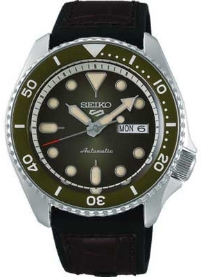 Seiko Miesten kello SRPD75_R Sport 5 Vihreä/Nahka Ø43 mm