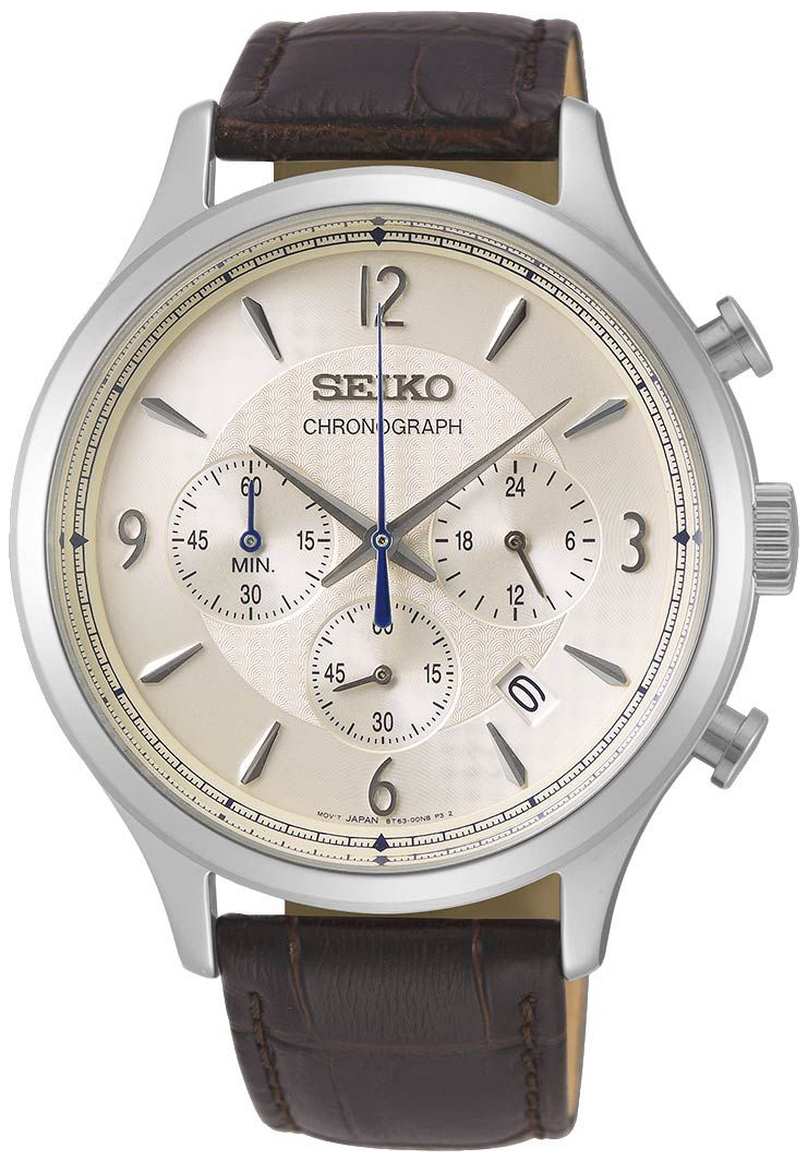 Seiko 99999 Miesten kello SSB341P1 Hopea/Nahka Ø44 mm