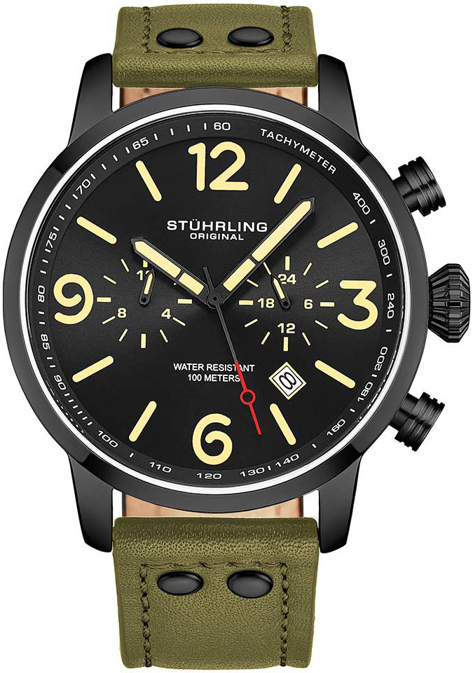 Stührling Original Miesten kello 3956.5 Aviator Musta/Nahka Ø45 mm