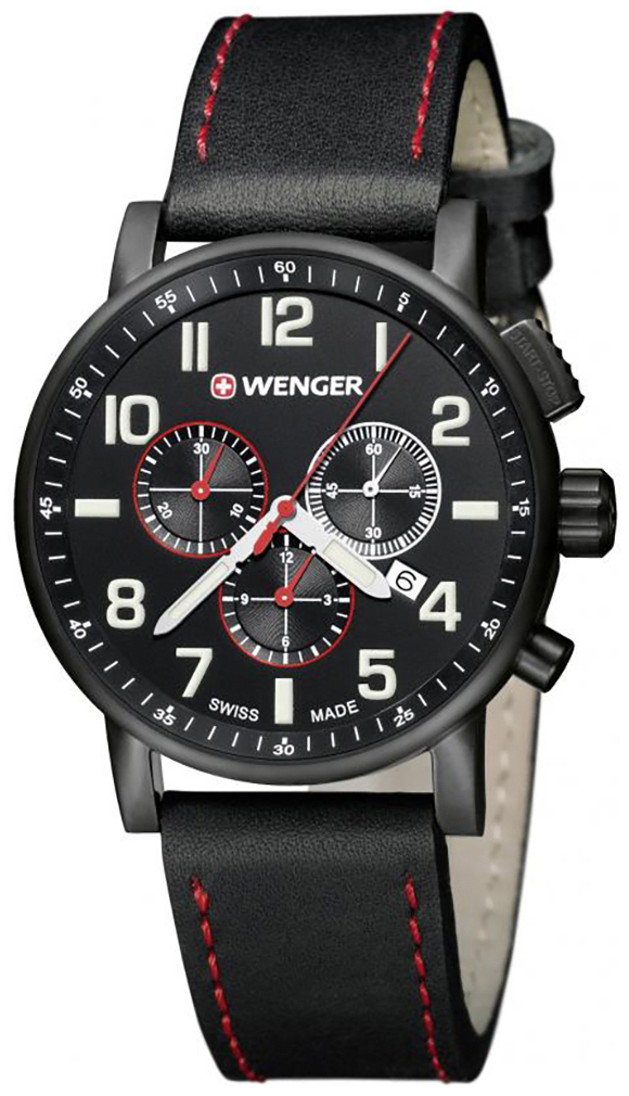 Wenger Miesten kello 01.0343.104 Musta/Nahka Ø43 mm